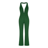 Combinaison slim à col en V et poche arrière ouverte